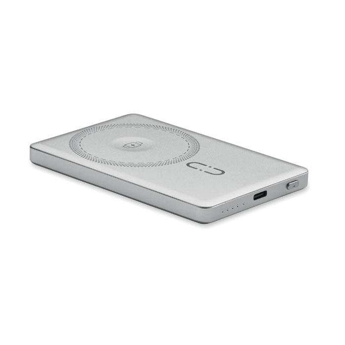 Batterie nomade magnétique promotionnelle 3-en-1 5000 mAh Core Argent mat